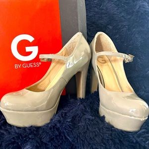 G by Guess Taupe stacked Mary Janes